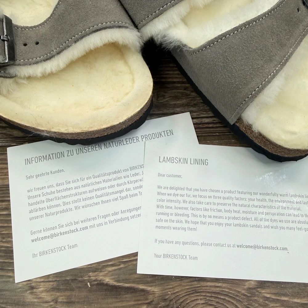 Birkenstock Mens Size 43 Arizona Fur Stone Coin Suede Shearling Sandals New